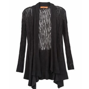 Belldini Black Open Front Cardigan Distressed Knit Lace  Handkerchief Hem Goth S